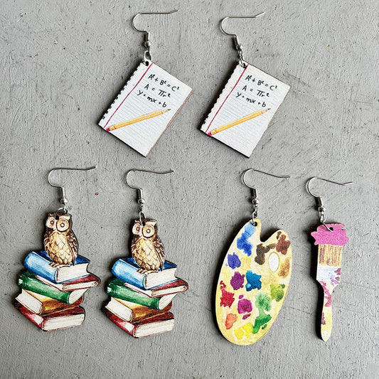 School season owl wooden earrings