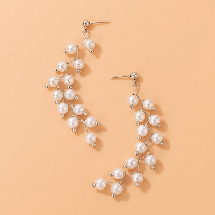 Pearl tassel earrings geometric simple beaded earrings