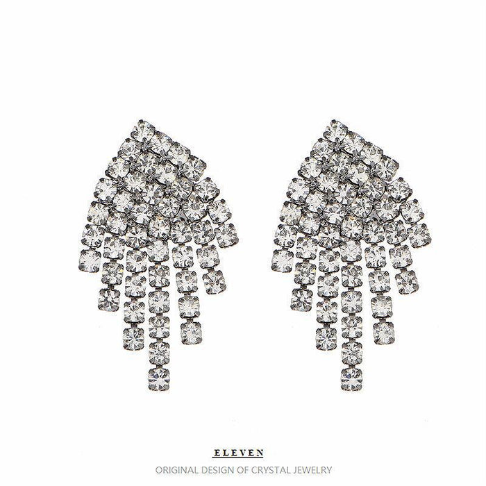 S925 Silver Geometric Earrings - Sparkling Long Drop Jewelry for Women