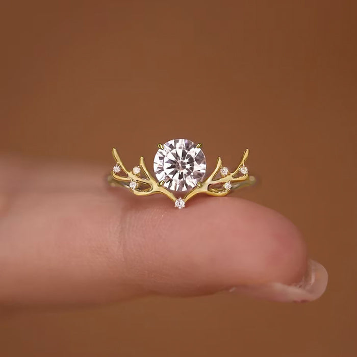 Deer antler inlaid zircon ring women's trendy ring