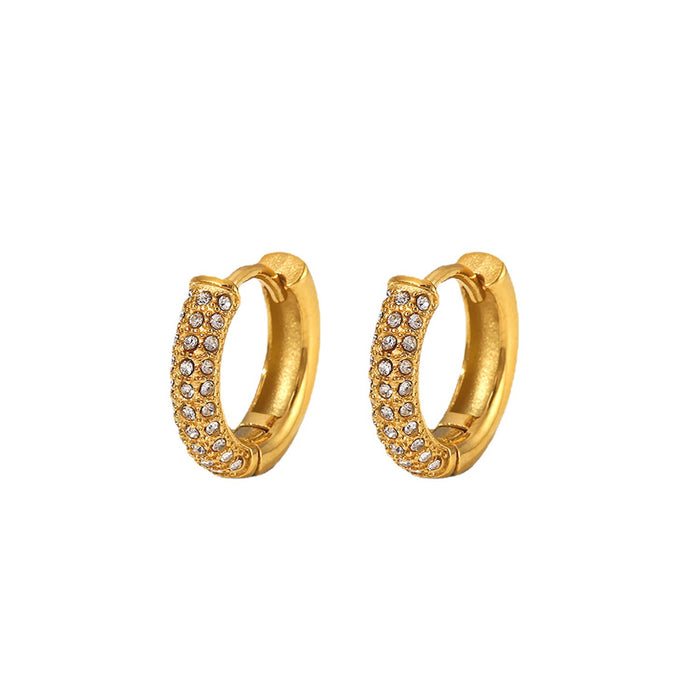 European Style New Green/White Zircon Earrings - 18K Gold-Plated Stainless Steel Hoop Earrings for Women