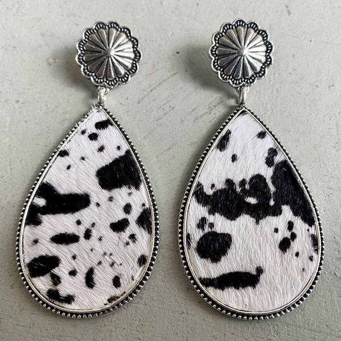 Pendientes de cuero con estampado animal occidental, estilo bohemio y diseño de flor de calabaza