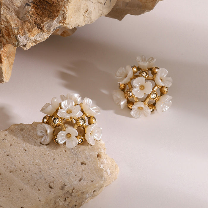 Zircon flower earrings, high-end non-fading titanium steel earrings