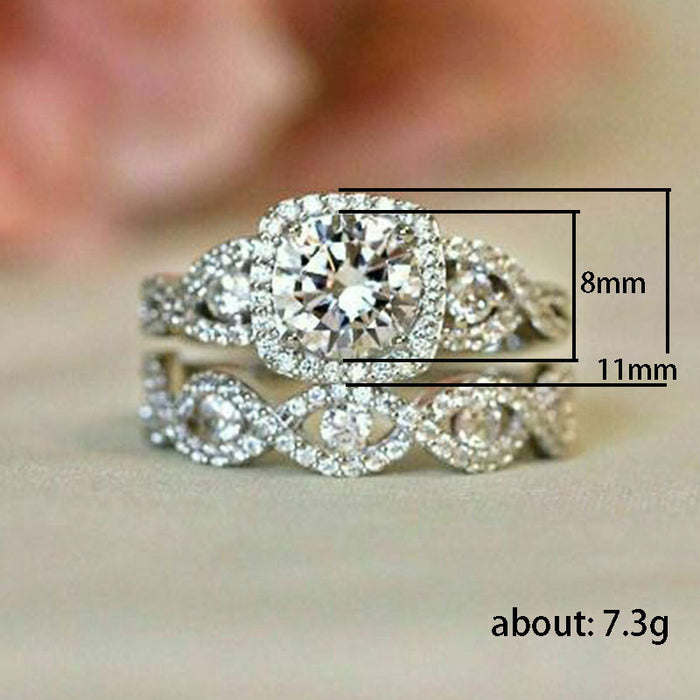 Round diamond couple ring set full of diamonds micro-inlaid luxury engagement jewelry ring