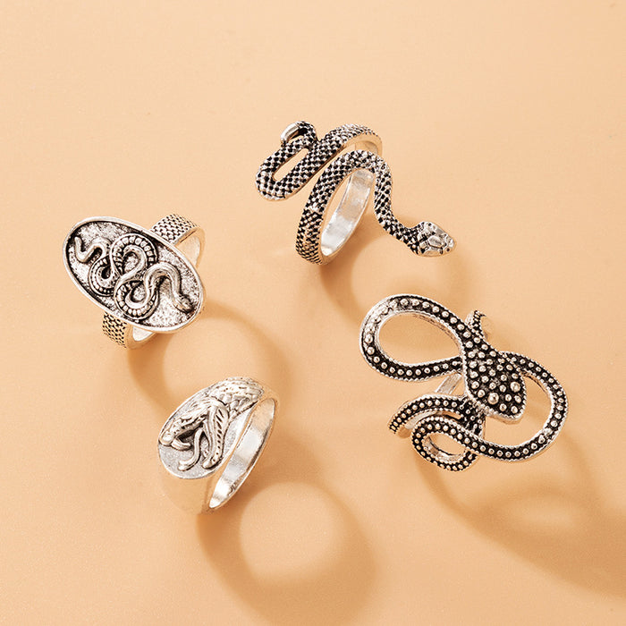 Vintage Geometric Snake Ring Set 4 Pieces