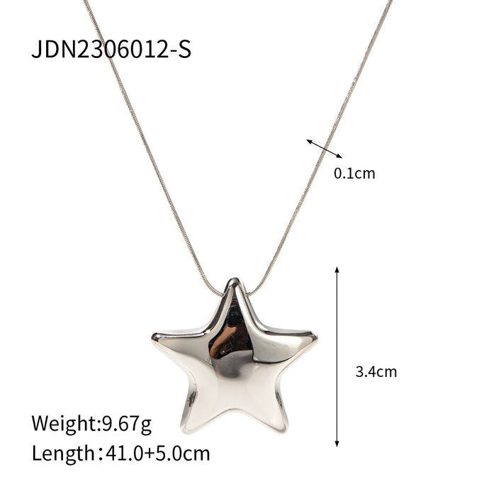 New 18K Gold-Plated Star Pendant Necklace - Stainless Steel and Titanium Steel Jewelry for Women