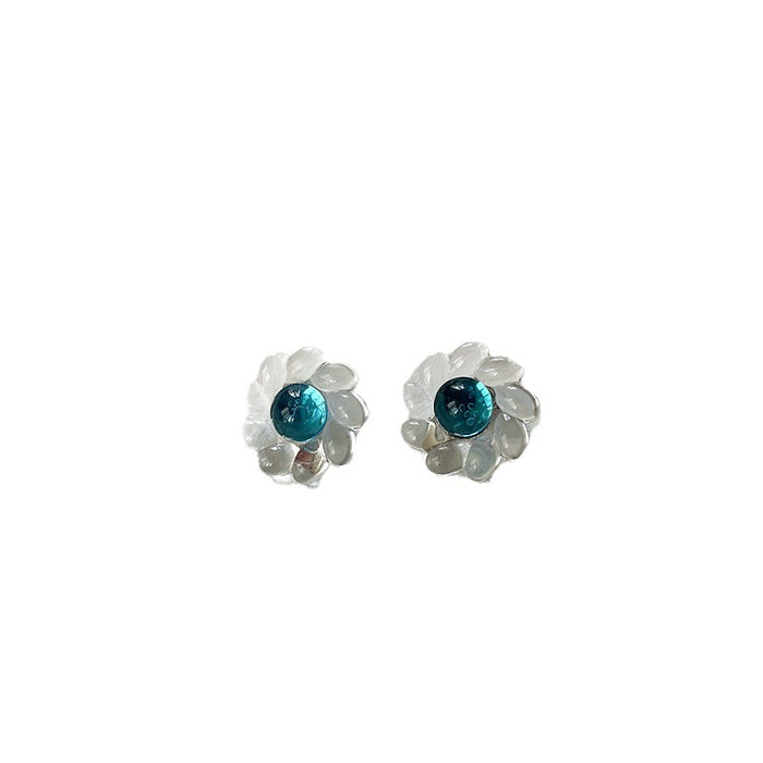 Blue transparent flower earrings S925 silver needle design earrings