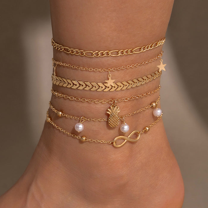 Trendy Rhinestone Heart Anklet Set – Multi-Layer Chains for a Boho Look