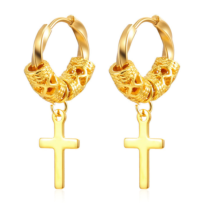 Pendientes de tótem con estampado de dragón, acero inoxidable, oro de 18 quilates, pendientes de acero y titanio