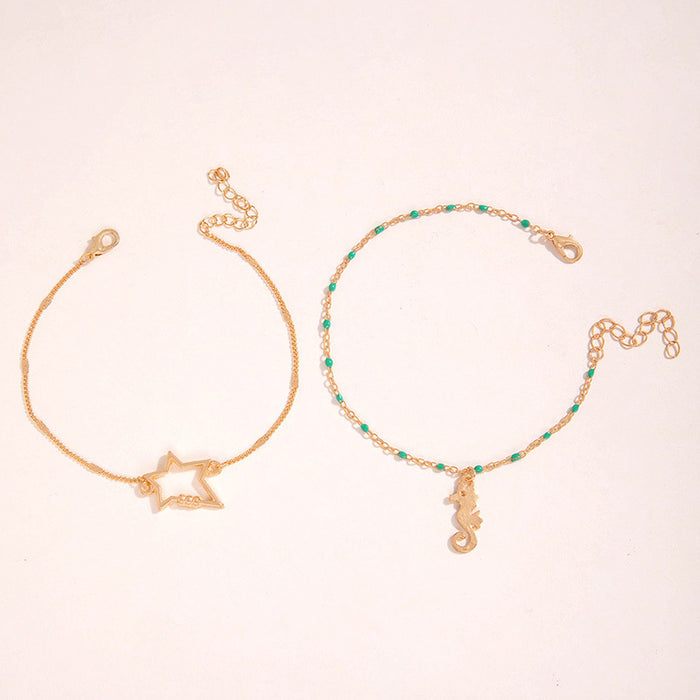 Trendy Rhinestone Heart Pendant Anklet Set – Layered Chains for a Chic Fashion Look