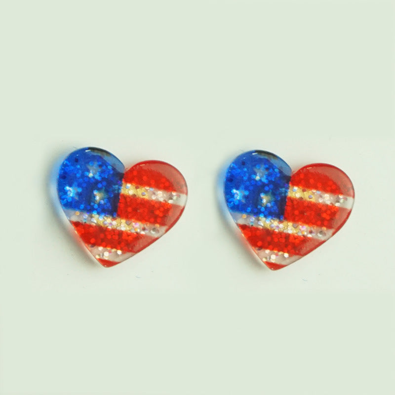 Independence Day Earrings with American Flag, Heart, and Star Designs