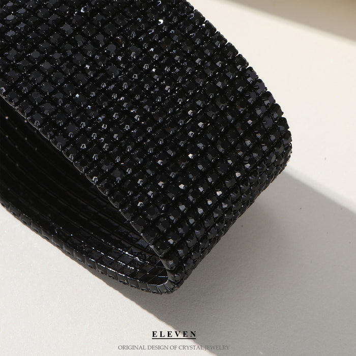 Classic Black Rhinestone Elastic Bracelet - Bold and Exaggerated Style for Trendy Women