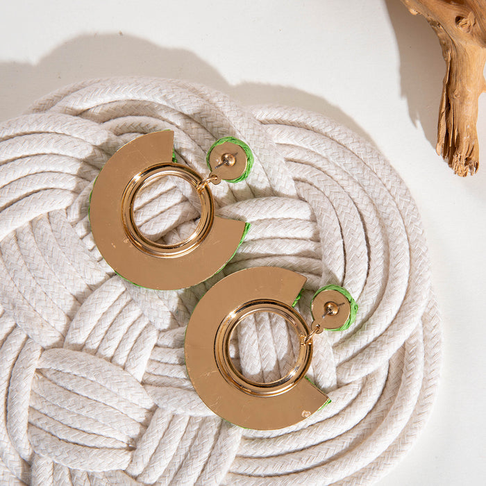 Bohemian circle fan-shaped raffia earrings geometric earrings