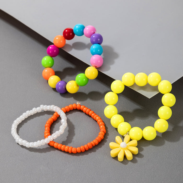 Daisy Beaded Multi-Layer Bracelet Set for Kids in Candy Colors