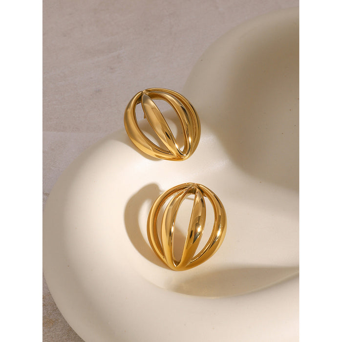 18K Gold Plated Stainless Steel Wrinkled Round Earrings - Simple Fashion Jewelry