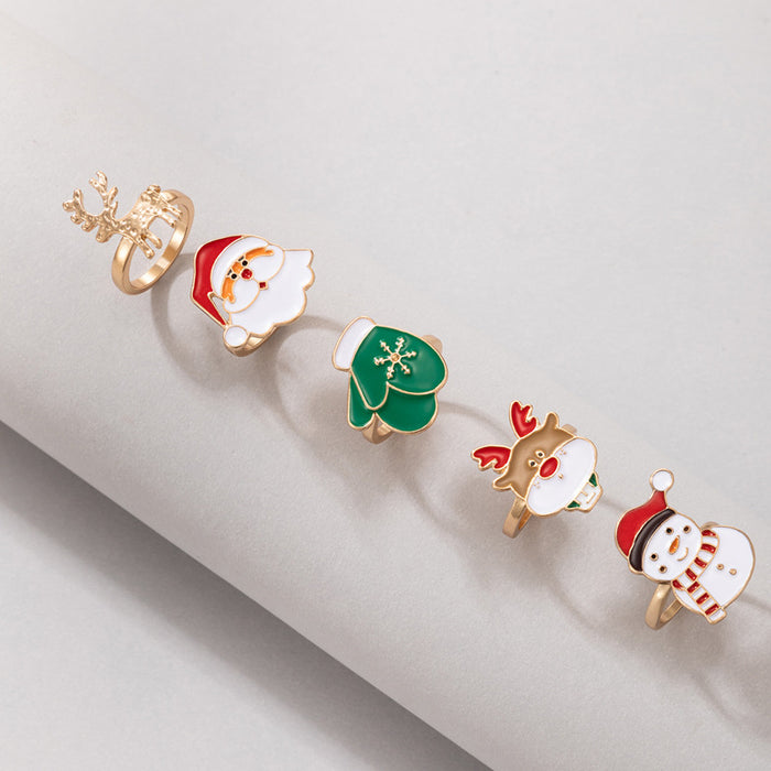 Santa Claus Elk Gloves Snowman Ring Set