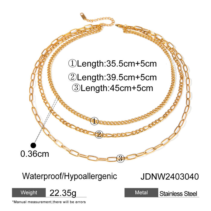 18K Gold-Plated Stainless Steel Triple Layer Clavicle Chain Necklace - Trendy Titanium Steel Jewelry