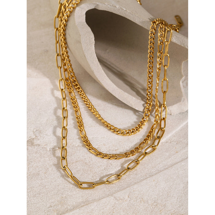 18K Gold-Plated Stainless Steel Triple Layer Clavicle Chain Necklace - Trendy Titanium Steel Jewelry