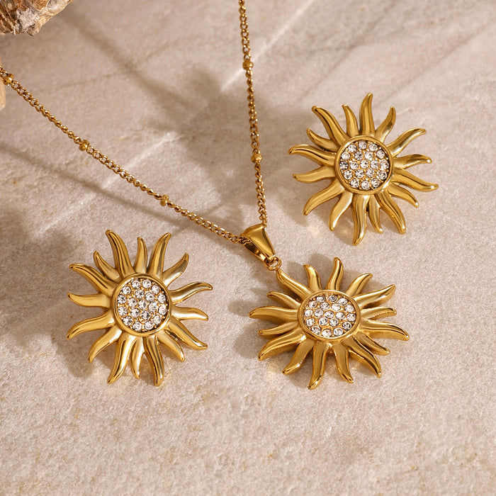 Stainless steel sunflower necklace pendant earrings flower earrings