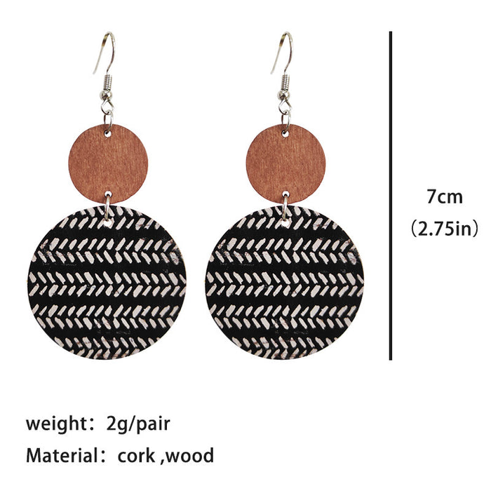 Wooden round black and white earrings