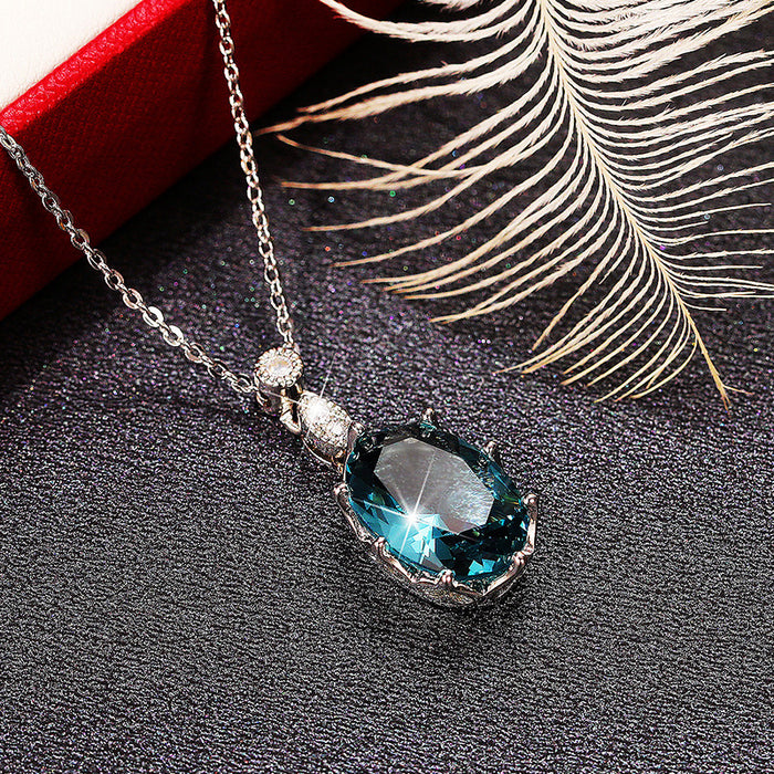 Light sea blue zircon necklace, fashionable pendant clavicle chain