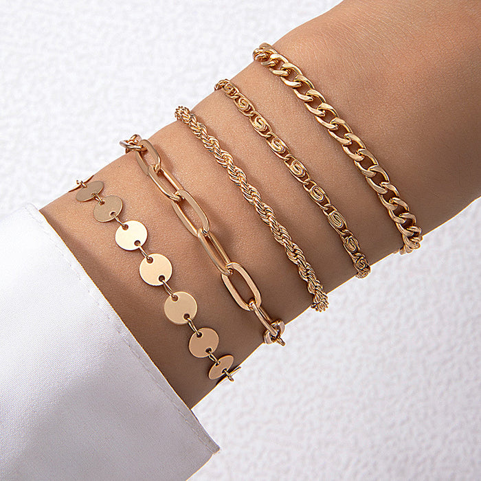 Geometric Airplane Chain Bracelet Set - Five-Piece Unique Jewelry