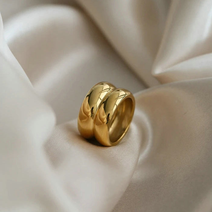 Double Layer 18K Gold Plated Stainless Steel Ring - Minimalist Style