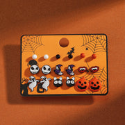 Wholesale Halloween Cartoon Stud Earrings Set - Spooky Pumpkin, Ghost & Bat Alloy Earring Multipack for Women - wallojewerly 