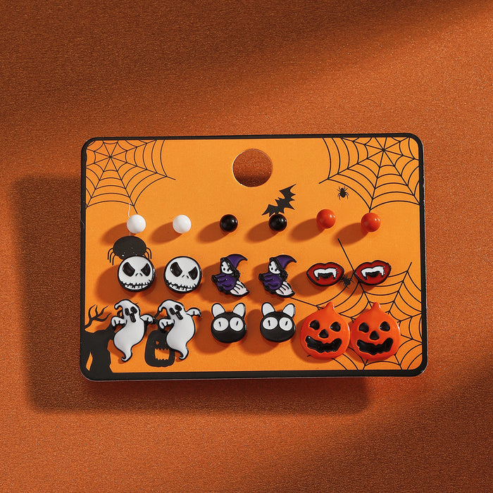 Wholesale Halloween Cartoon Stud Earrings Set - Spooky Pumpkin, Ghost & Bat Alloy Earring Multipack for Women