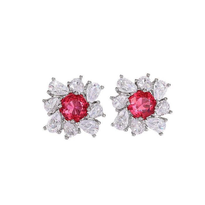 Pendientes de lujo ligeros con imitación de diamantes rojos y gotas de agua