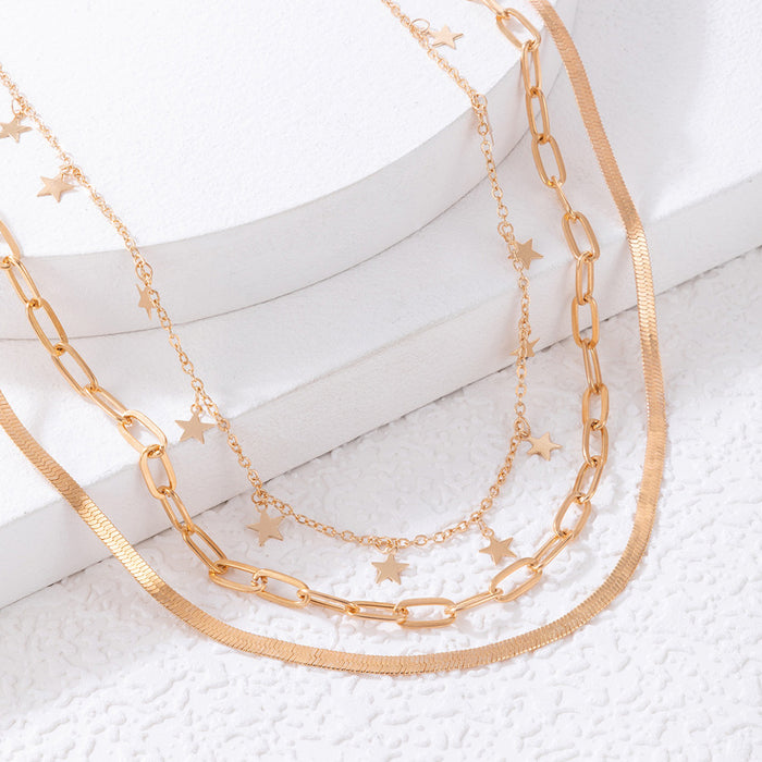 Star Piece Triple-Layer Necklace - Geometric Star Chain Multilayer Choker