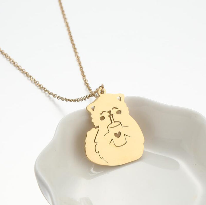 Cartoon character small animal pendant necklace, stainless steel all-match cloud ladder accessories wholesale