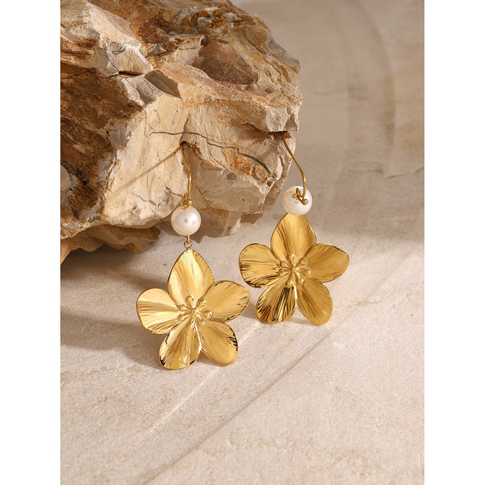 18K Gold Plated Stainless Steel Bead Drop Earrings - Three Different Sizes, Tarnish-Resistant Design