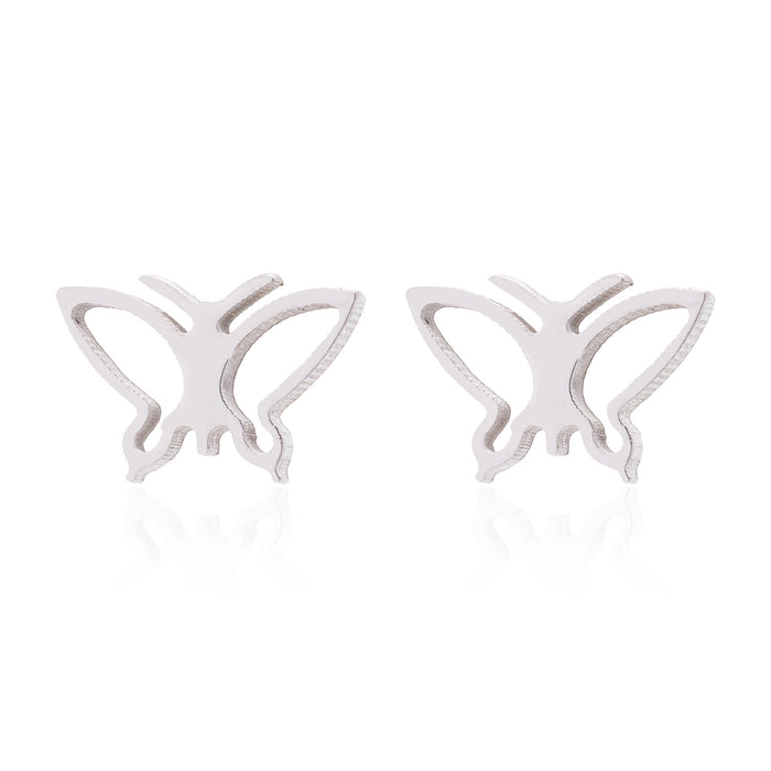 Butterfly earrings, double stainless steel female models small fresh hollow Korean style wings Yiwu small commodity wholesale