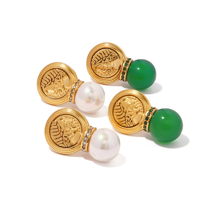 Pendientes colgantes de acero inoxidable verde vintage europeo: joyería de acero de titanio al por mayor