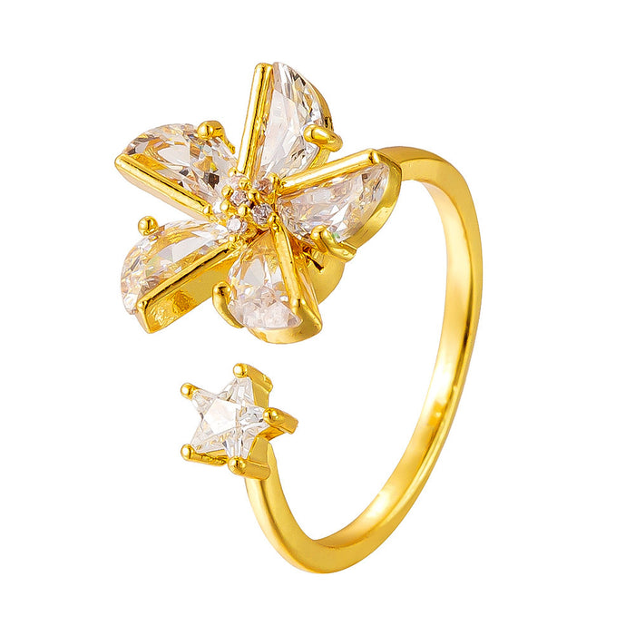 Wholesale copper diamond-set windmill rotating open ring