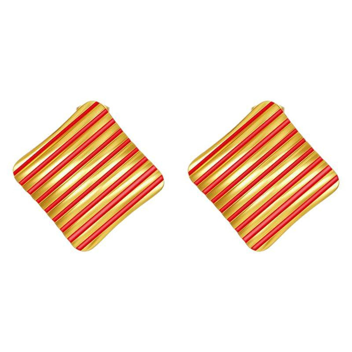 Internet celebrity love earrings, 18K gold square stripe earrings wholesale