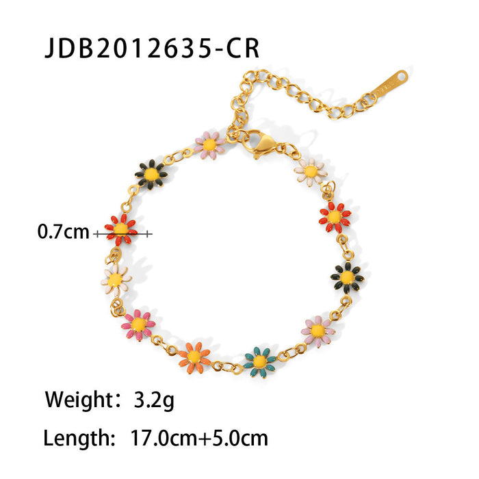 Gold-plated Stainless Steel Daisy Necklace - wallojewerly 