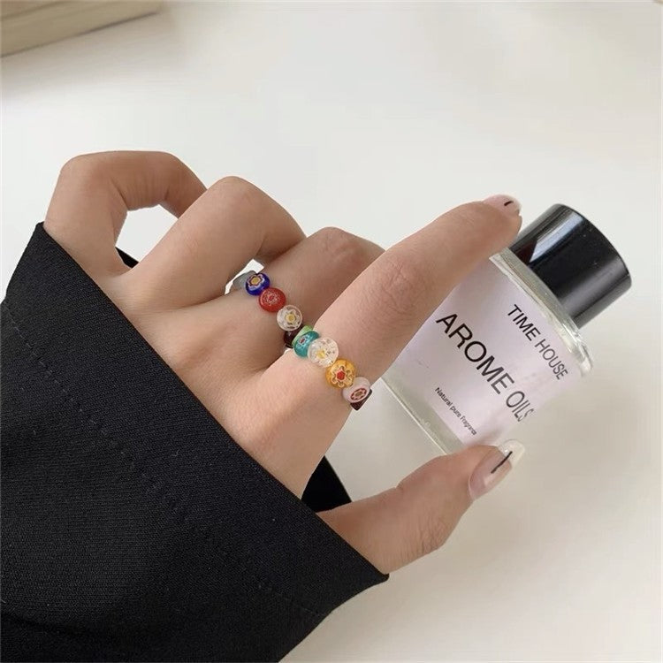 Colorful resin beaded ring - wallojewerly 