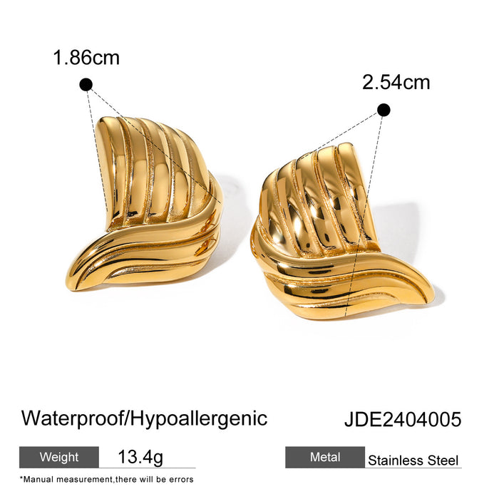 18K Gold Stainless Steel Twisted Wave Earrings - Unique Two-Tone Titanium Steel Jewelry