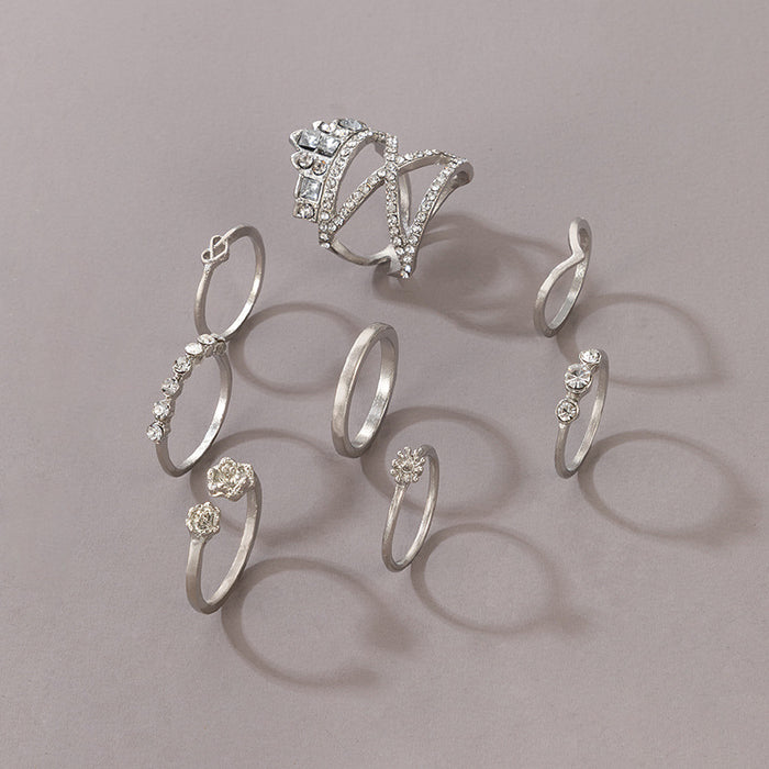 8-piece stackable silver diamond open ring set