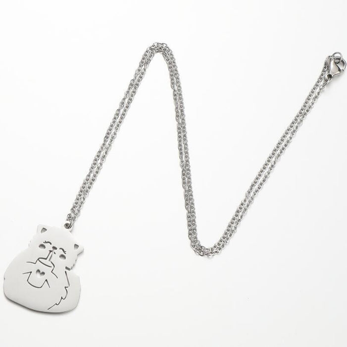 Hollow cat pendant necklace, cartoon drink love clavicle chain fashion charm stainless steel jewelry