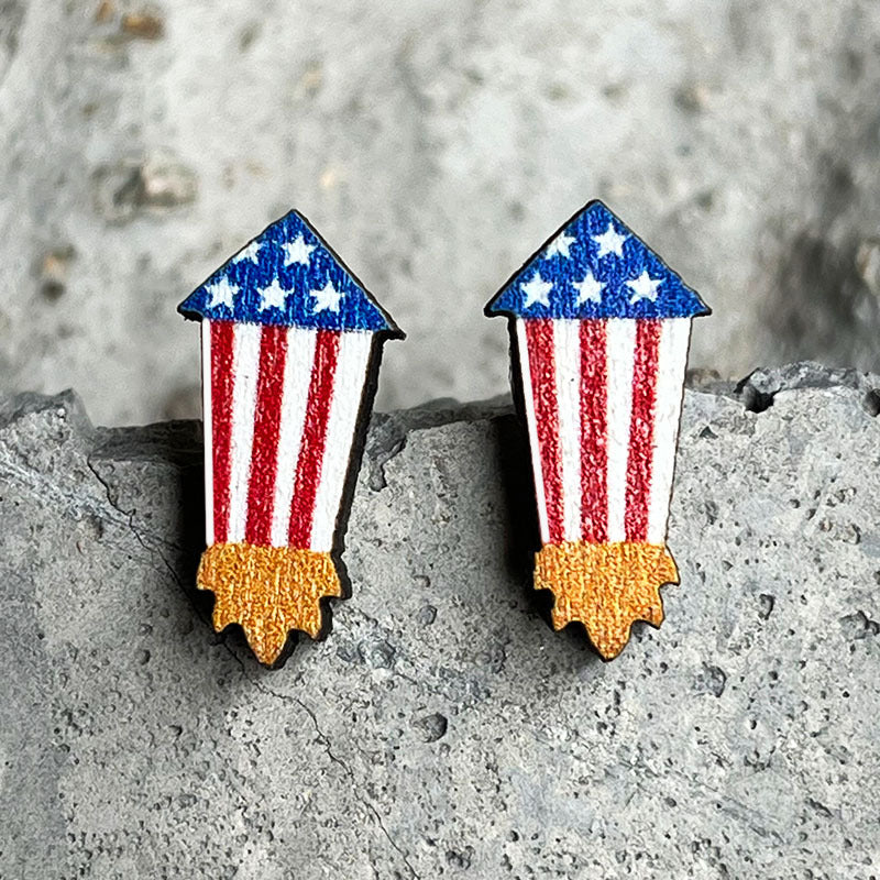 Wooden patriotic Independence Day earrings