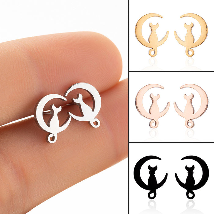 Cute Moon Cat Stainless Steel Stud Earrings - Simple and Stylish Animal Jewelry