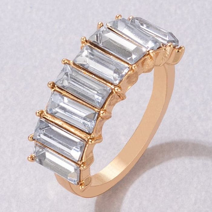 Rectangular colored diamond small fresh stacking ring set