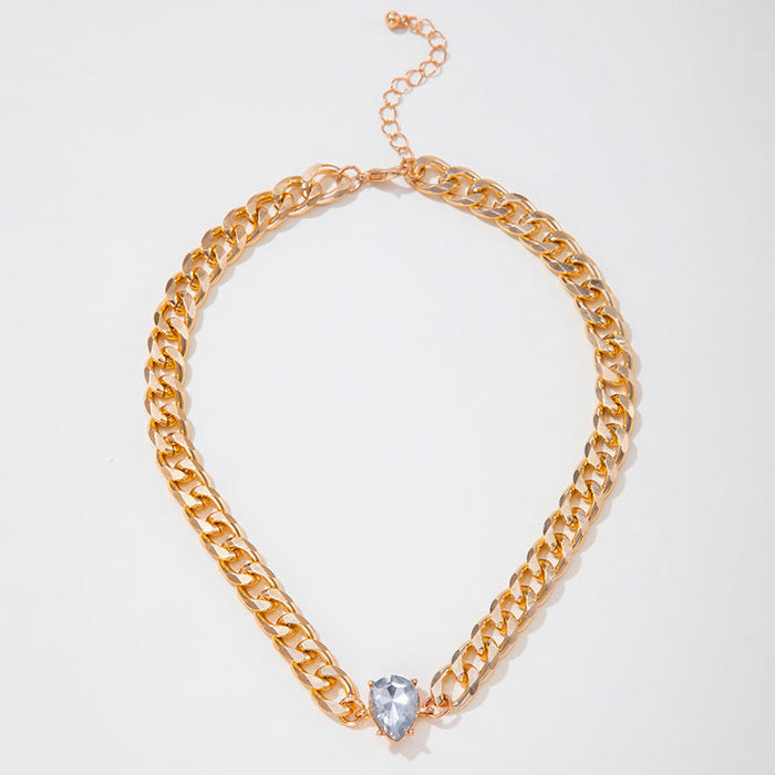 Water Drop Rhinestone Cuban Chain Necklace - Edgy and Fashionable Design