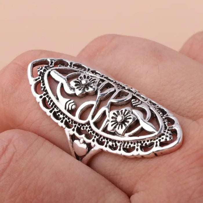 Patterned hollow flower ring alloy plum blossom fashion ring