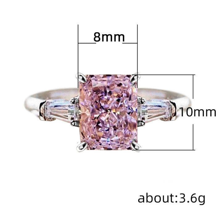 Anillo de bodas con diamante rosa y circonita cuadrada