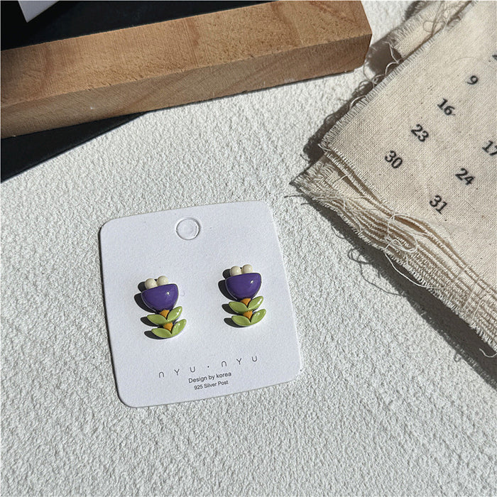 Dopamine snail ear clip S925 silver needle childlike earrings