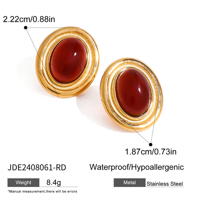 Stainless steel red agate earrings zircon earrings high-end